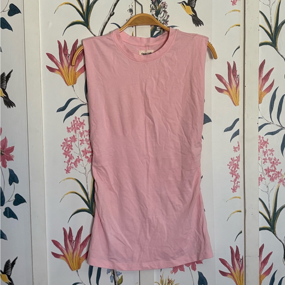 Pink Sleeveless Muscle Tee with Crew Neck